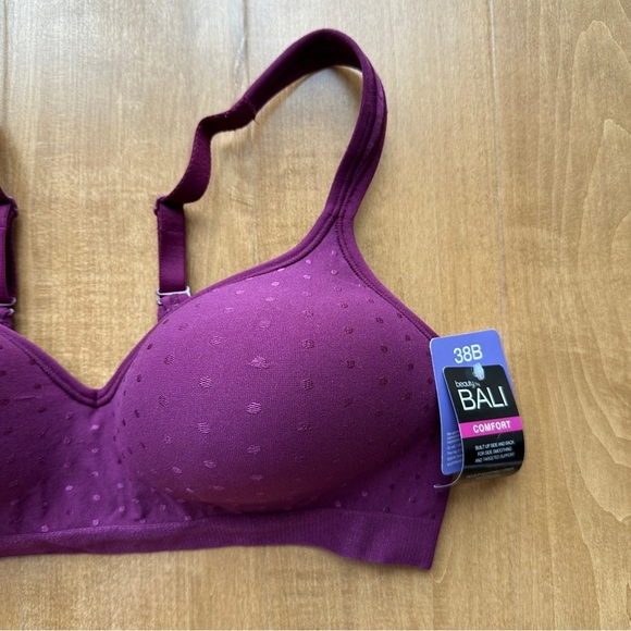 Beauty By Bali Women's Foam Wirefree Bra Size 38B - Plum Purple Polka Dot - Picture 5 of 16